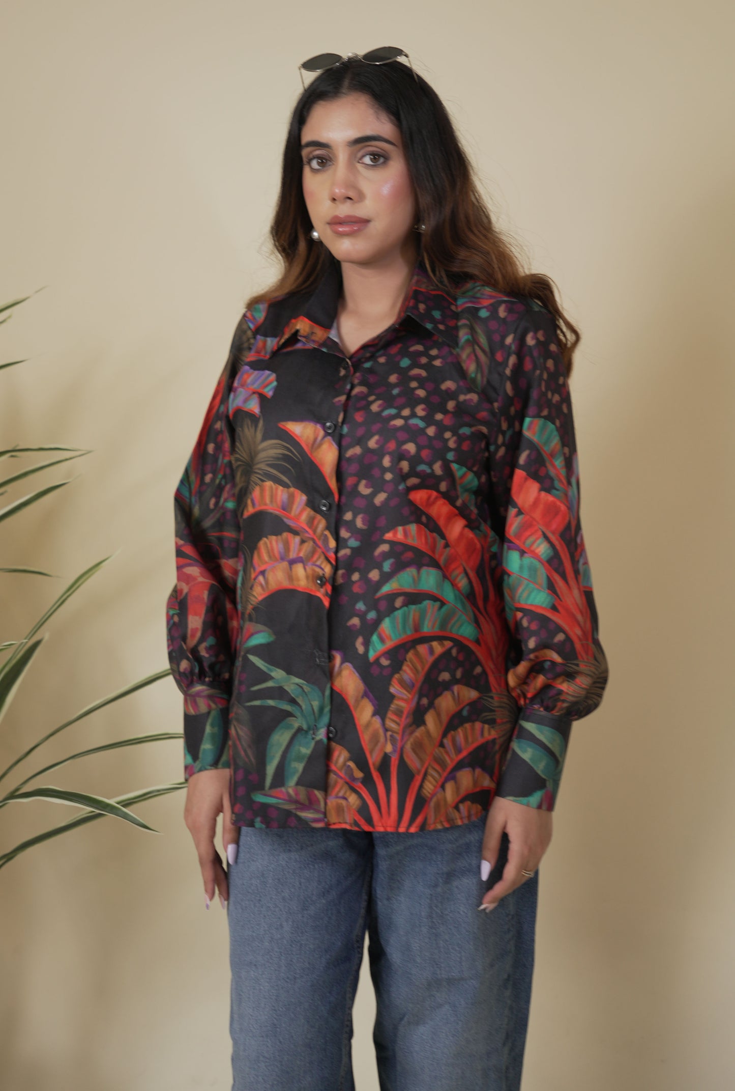 Black Topical Print Shirt