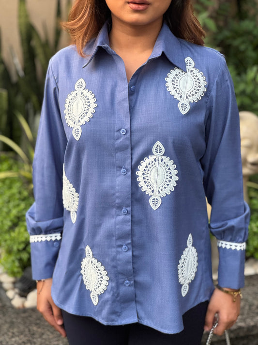 Blue & White Motif Shirt