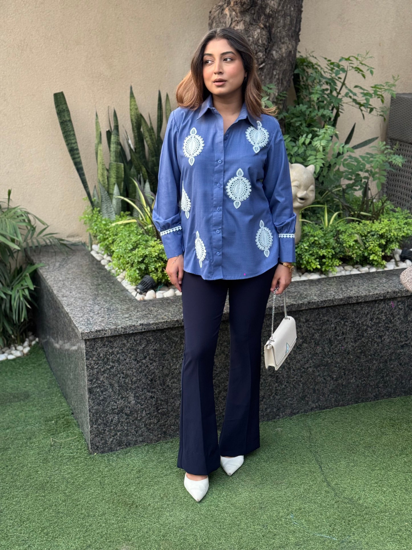 Blue & White Motif Shirt