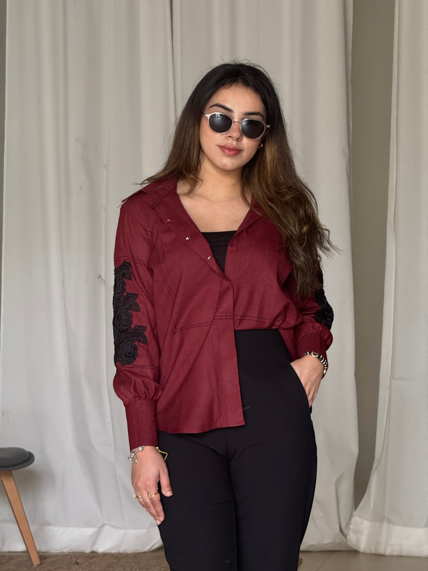 Mehroon Floral Shirt