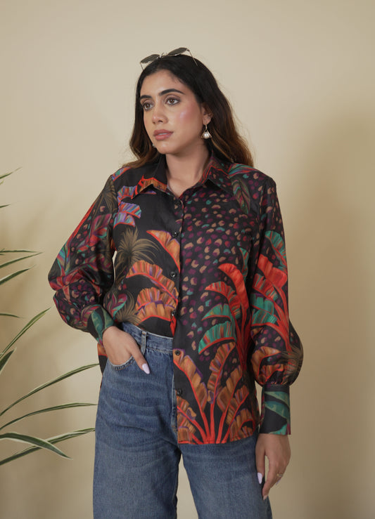 Black Topical Print Shirt