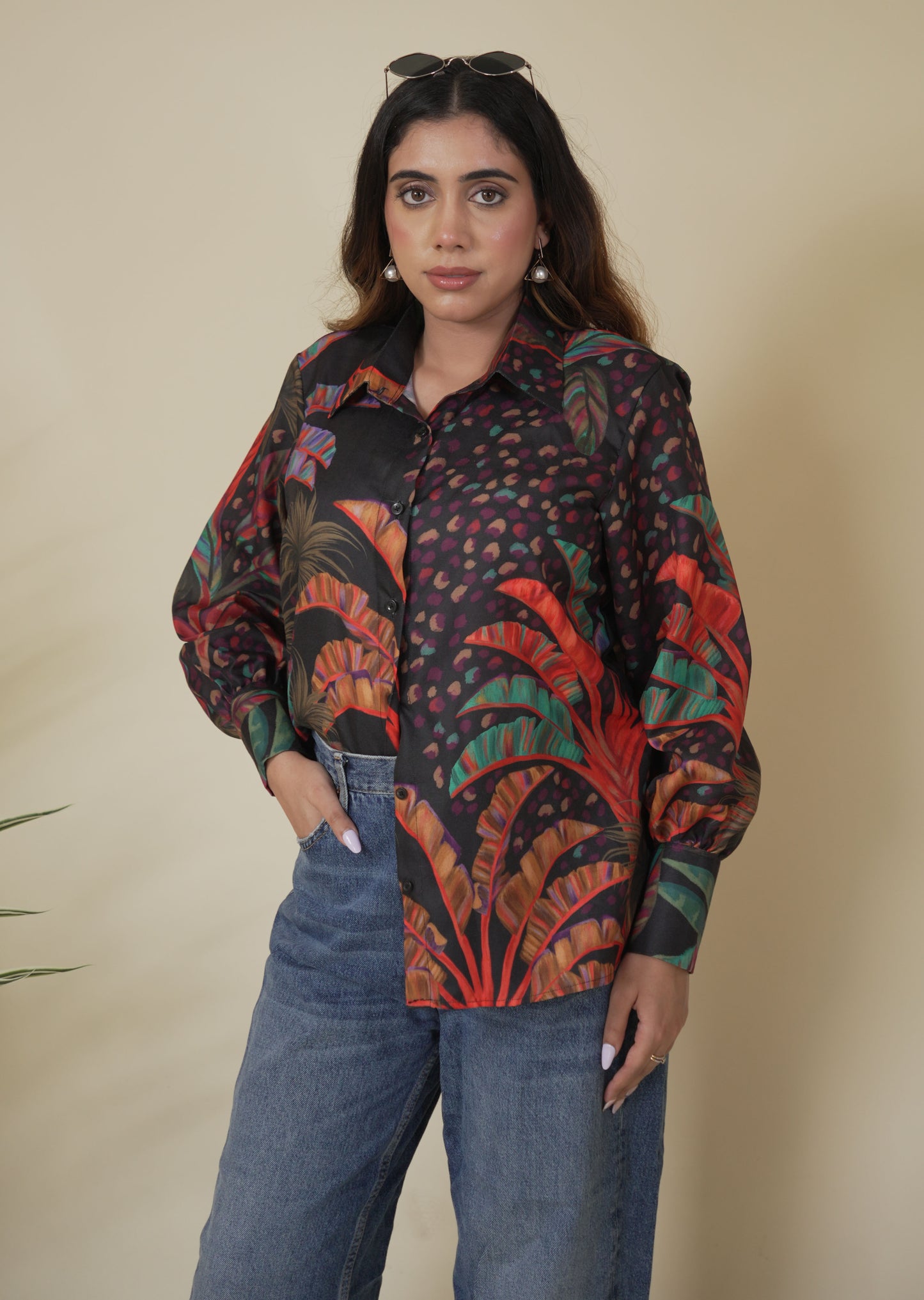 Black Topical Print Shirt