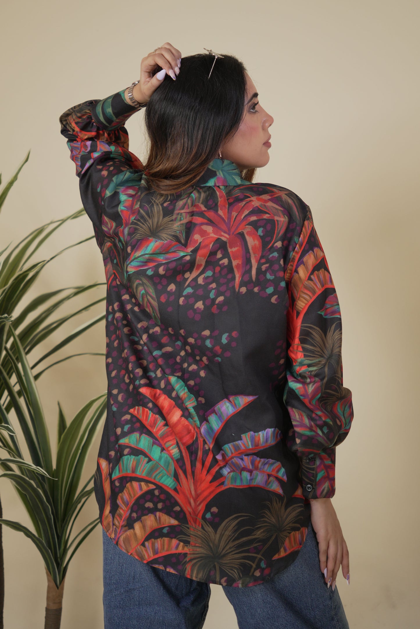 Black Topical Print Shirt